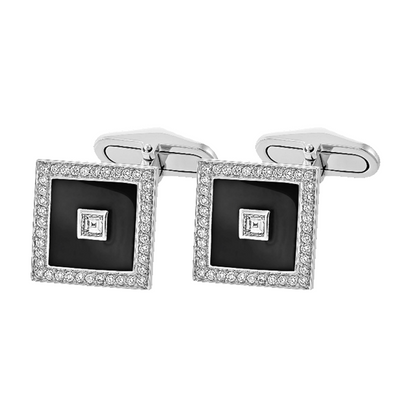 Diamond Pave and Black Enamel Cufflinks - zahirafinejewellery.