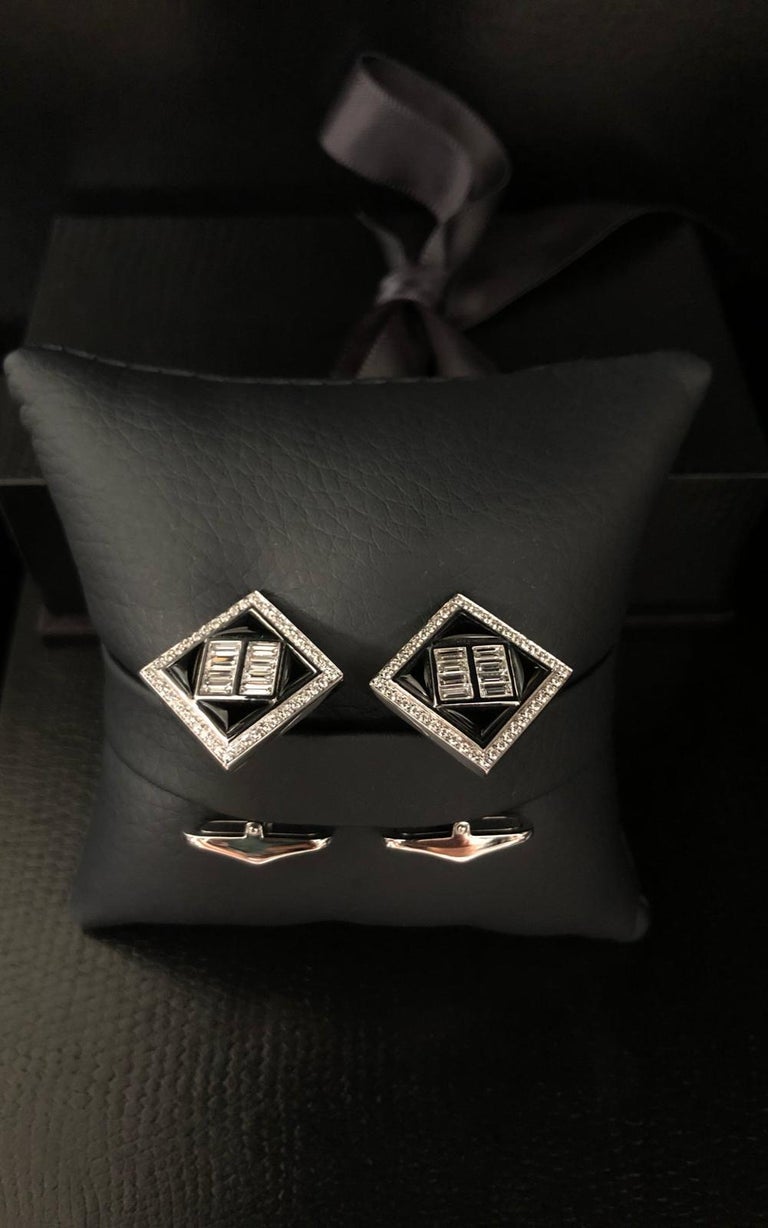 Black Onyx and Diamond Baguette Cufflinks