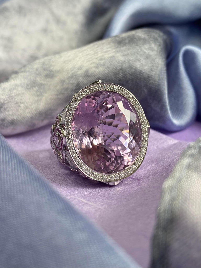 Kunzite, Fancy Sapphire and Diamond Ring