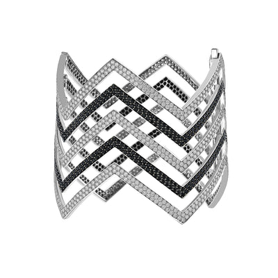 Black and White Diamond Chevron Cuff - zahirafinejewellery.