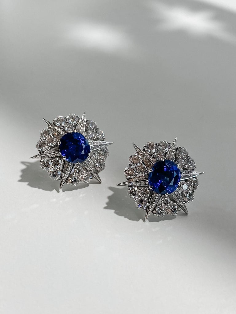 Blue Sapphire and Diamond Cluster