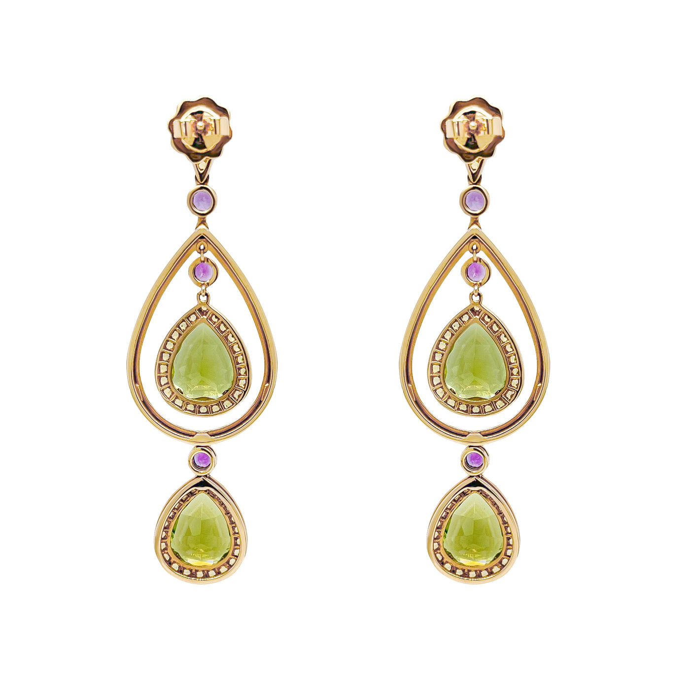 Peridot and Yellow Sapphire Earrings with Amethyst in 18k Yellow Gold
