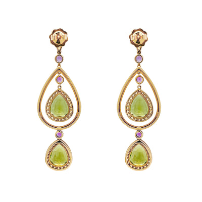 Peridot and Yellow Sapphire Earrings with Amethyst in 18k Yellow Gold
