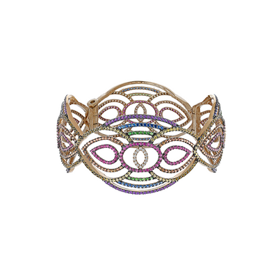 Pink Gold Cuff with Mulitcolored Sapphires - zahirafinejewellery.