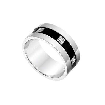 Black Enamel and Square Diamond Ring