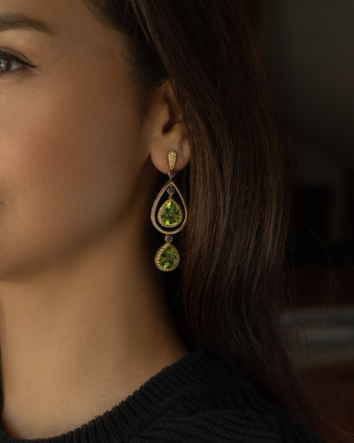 Peridot and Yellow Sapphire Earrings with Amethyst in 18k Yellow Gold