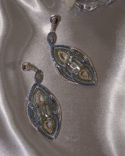 Green Amyethest, Sapphire and Peridot Earrings