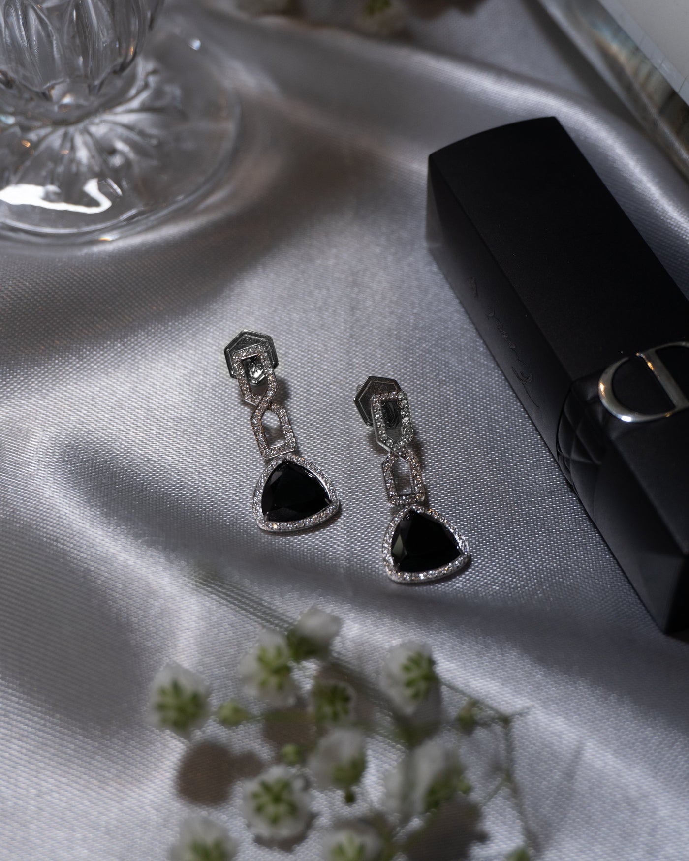 Black Onyx and Diamond Dangle Earrings