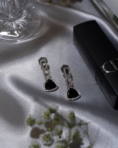 Black Onyx and Diamond Dangle Earrings