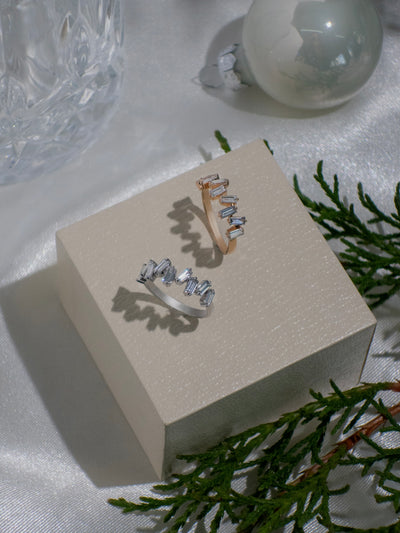 Scattered Diamond Baguette Ring in 18k Rose Gold
