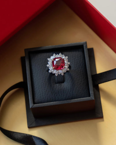 6 Carat Red Mehenge Spinel and Diamond Ring