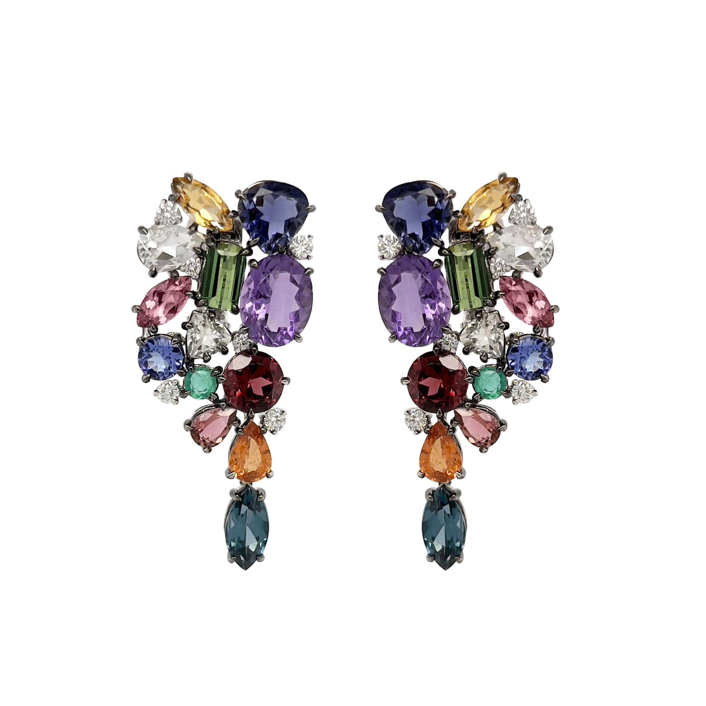 Amethyst, Topaz, Tanzanite, Emerald, Garnet, Citrine, and Diamond Earrings