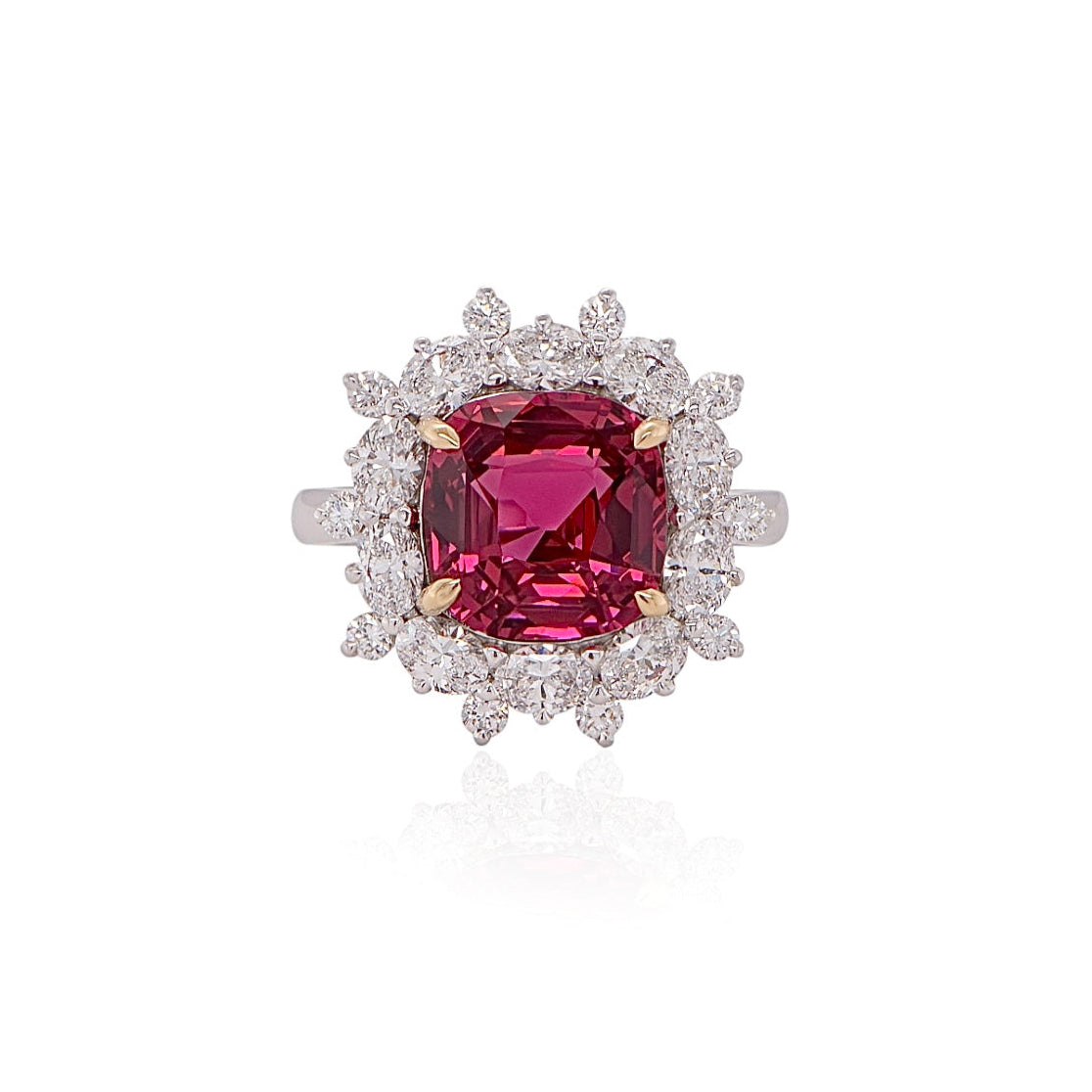6 Carat Red Mehenge Spinel and Diamond Ring