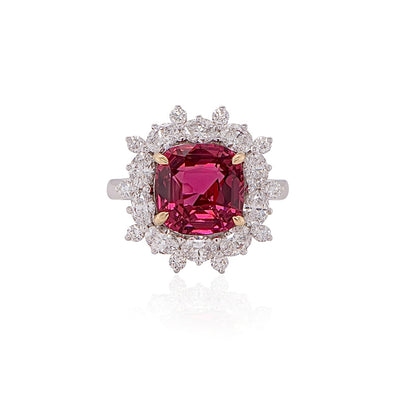 6 Carat Red Mehenge Spinel and Diamond Ring