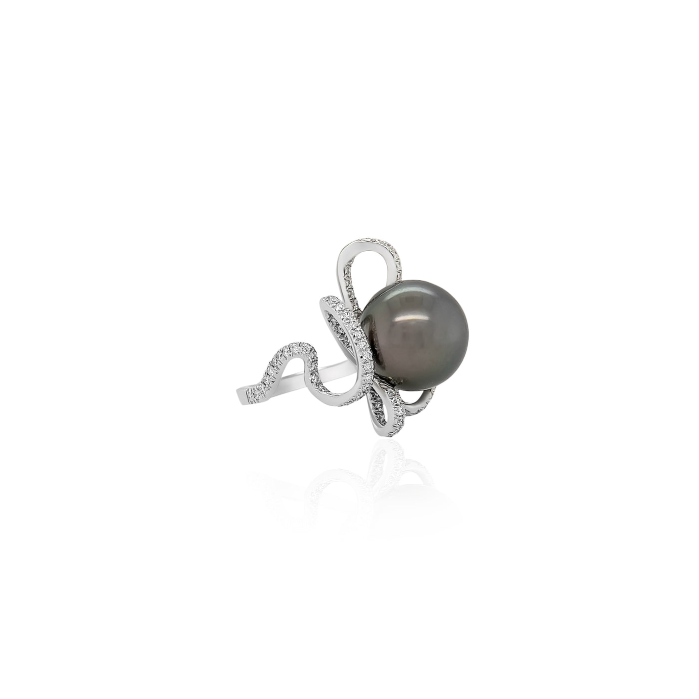 Tahitian Pearl and Diamond Ring in 18k White Gold