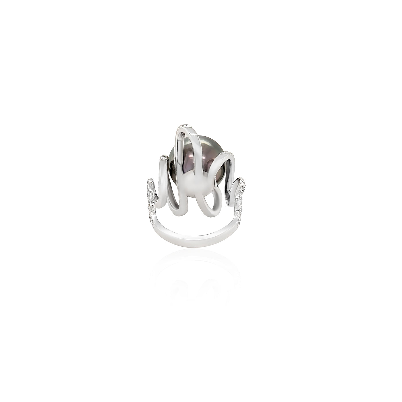 Tahitian Pearl and Diamond Ring in 18k White Gold