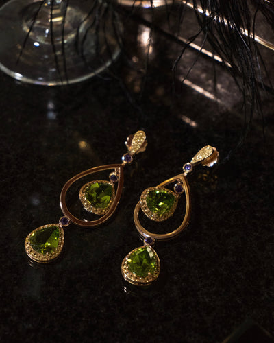 Peridot and Yellow Sapphire Earrings with Amethyst in 18k Yellow Gold