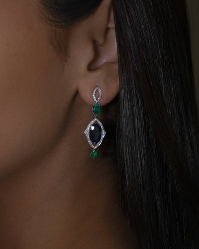 Blue Sapphire and Emerald Earrings