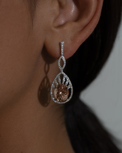 Peach Morganite and Diamond Earrings