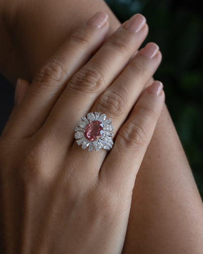 Sunset Padparadscha & Diamond Ring
