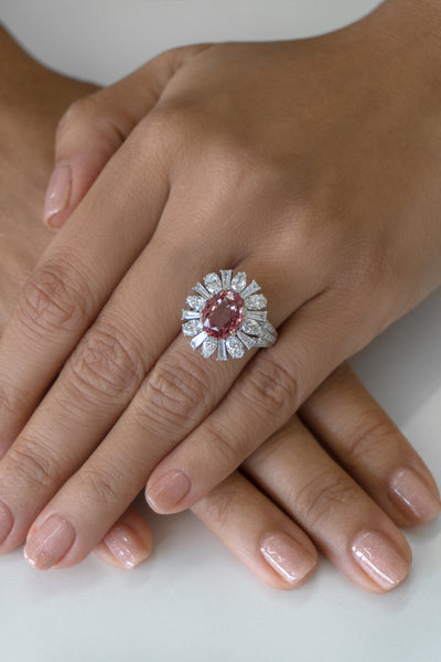 Sunset Padparadscha & Diamond Ring