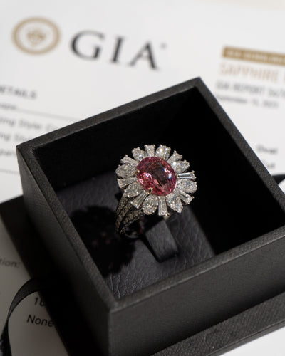 Sunset Padparadscha & Diamond Ring
