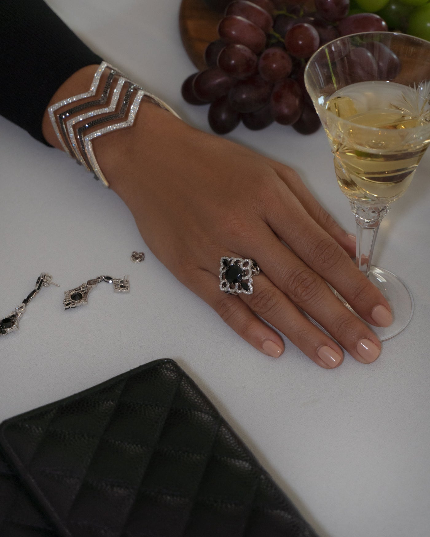 Black Spinel and Diamond Ring