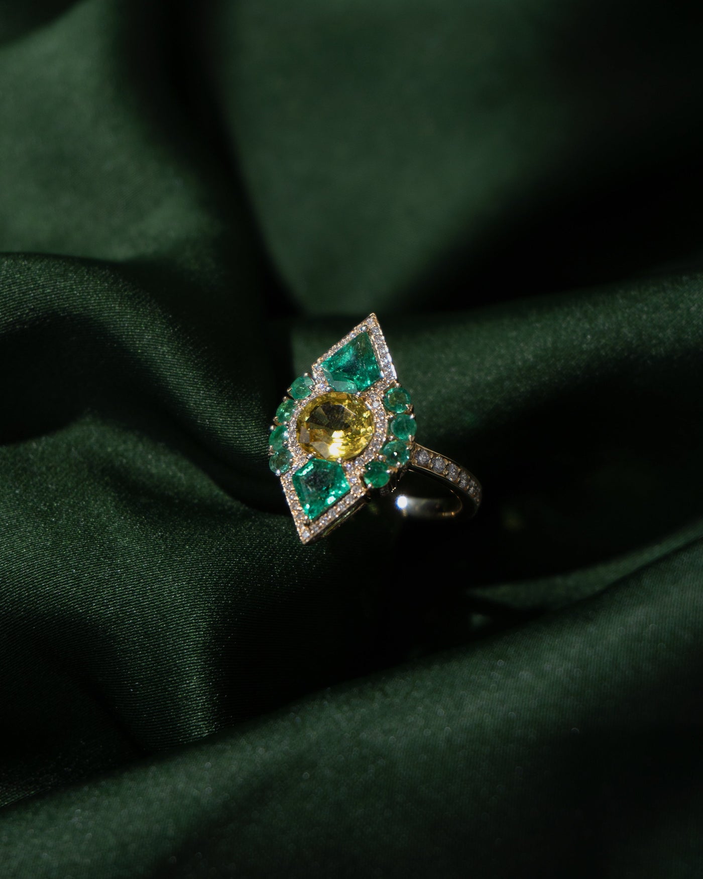 Yellow Sapphire and Emerald Ring