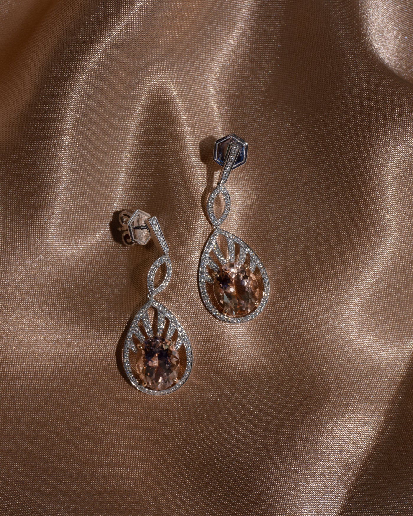 Peach Morganite and Diamond Earrings