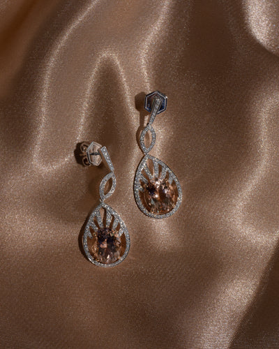 Peach Morganite and Diamond Earrings