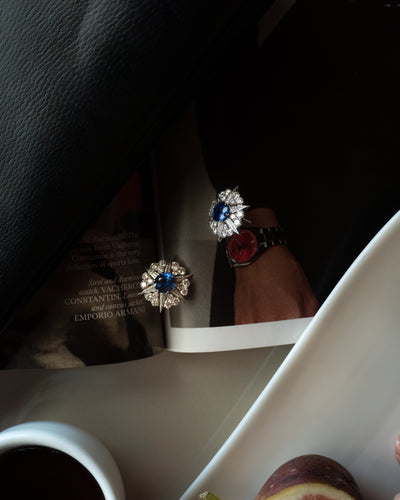 Blue Sapphire and Diamond Cluster