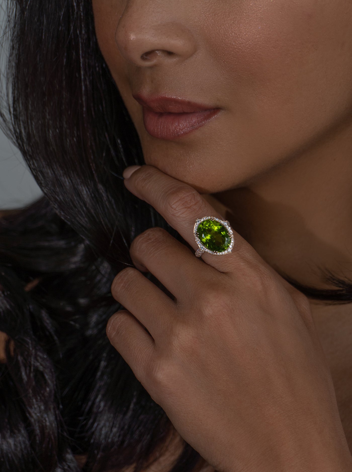 Peridot and Diamond Ring in 18K Rose Gold