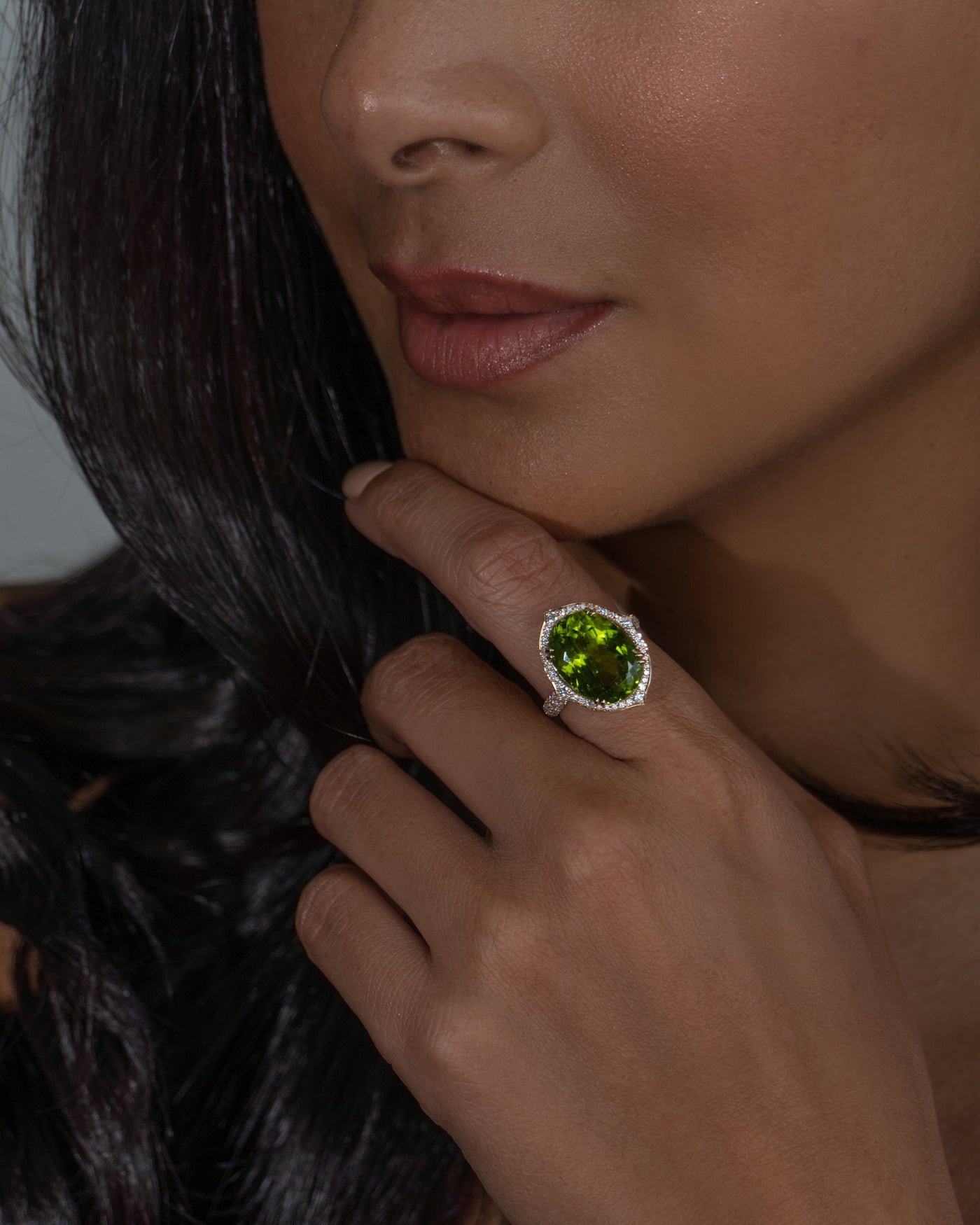 Peridot and Diamond Ring in 18K Rose Gold