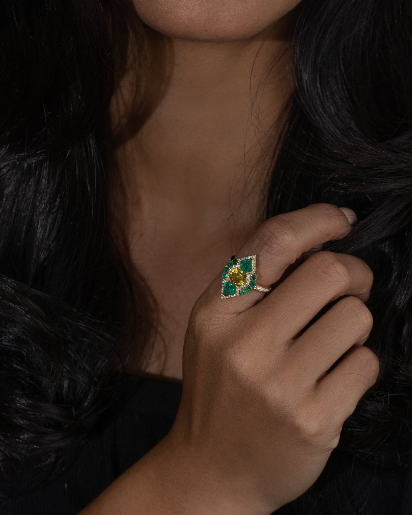 Yellow Sapphire and Emerald Ring