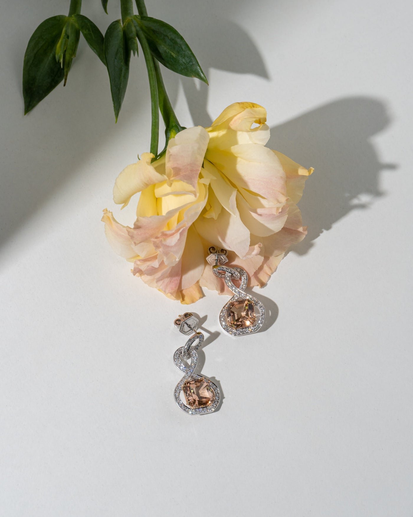 Peach Tourmaline and Diamond Dangle Earrings