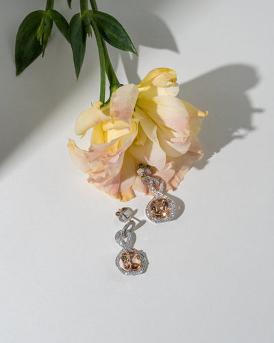 Peach Tourmaline and Diamond Dangle Earrings