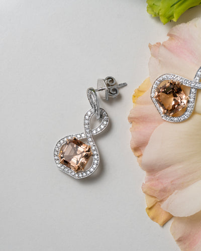 Peach Tourmaline and Diamond Dangle Earrings