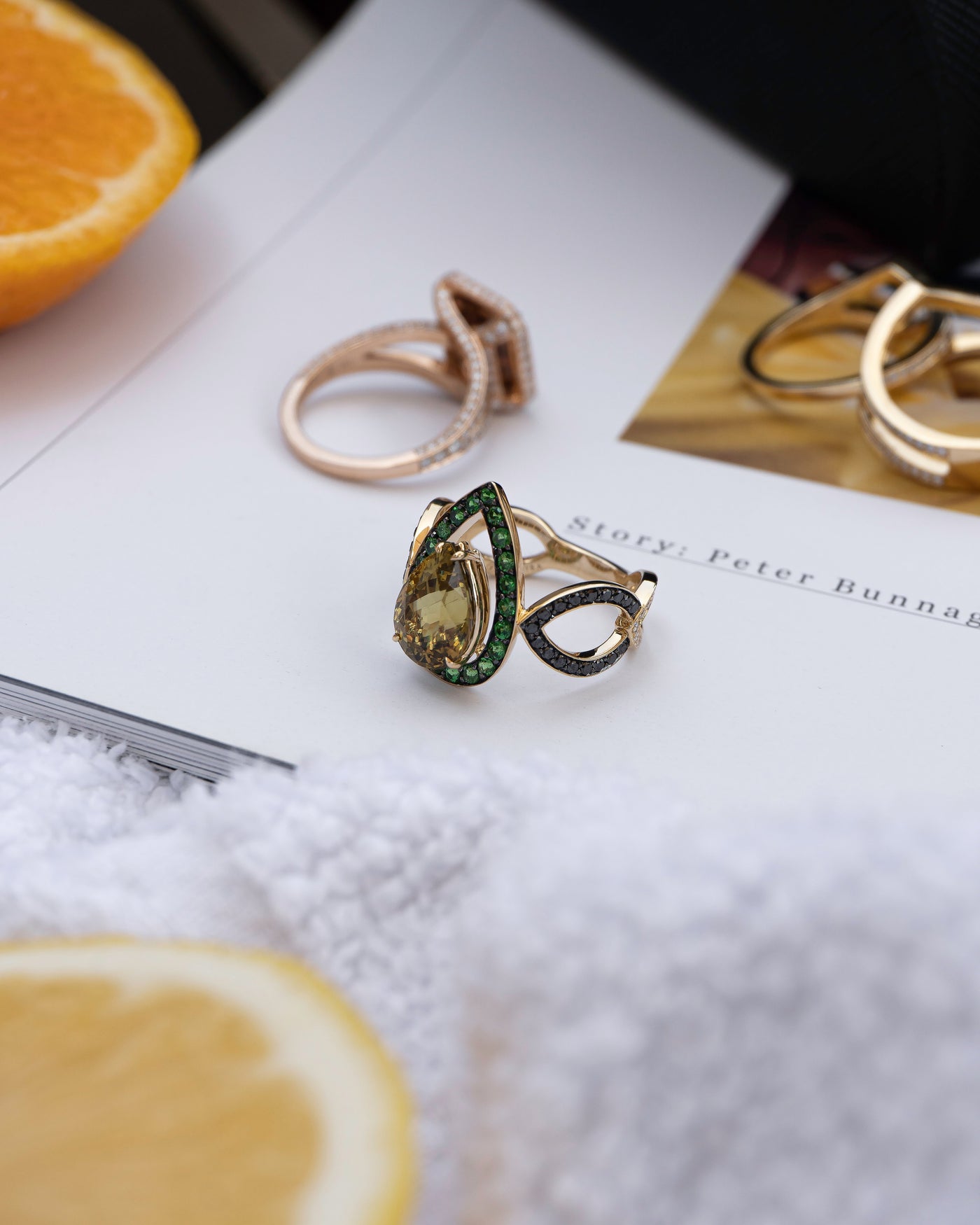 Mali Garnet Ring with Tsavorite and Black Diamonds