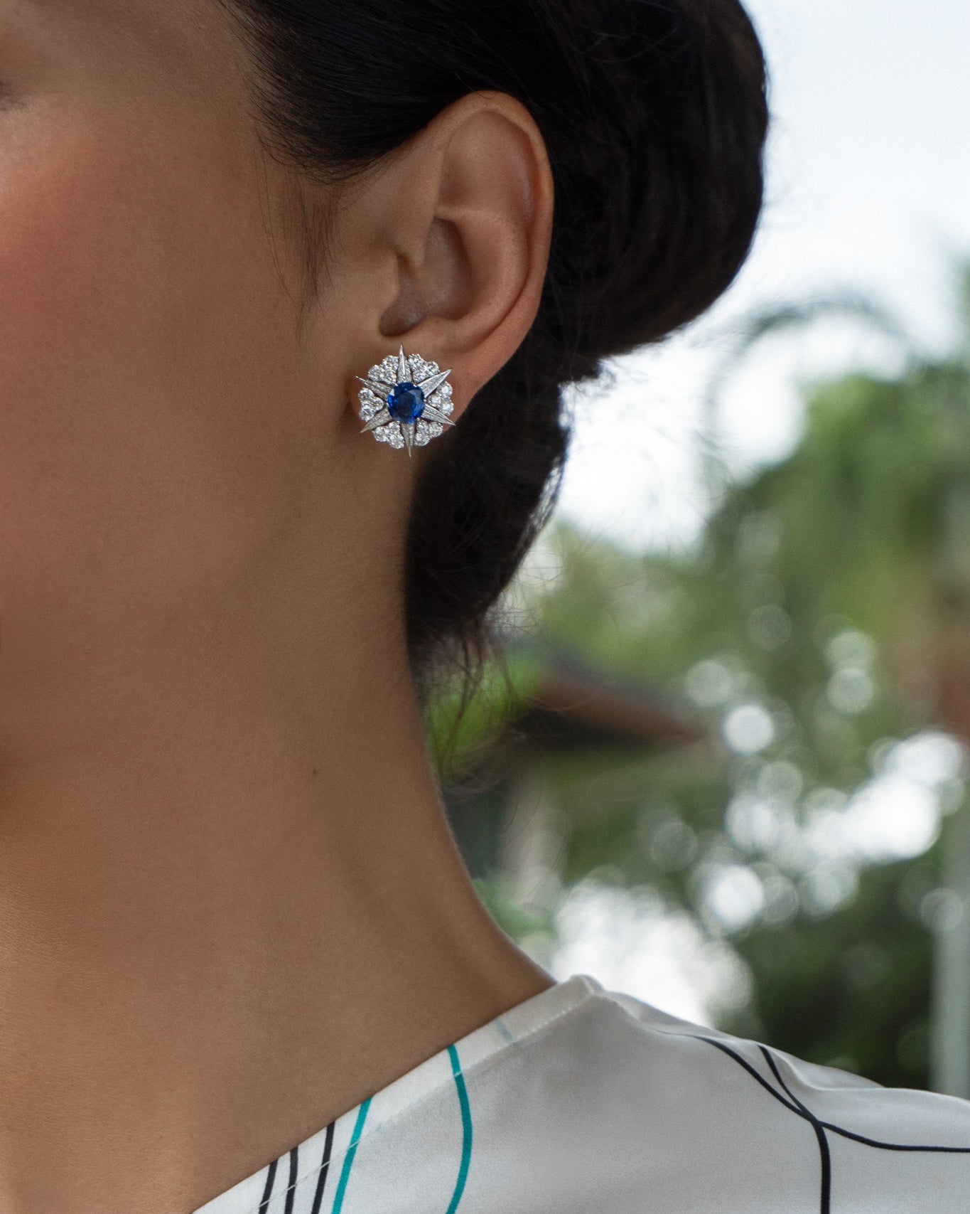 Blue Sapphire and Diamond Cluster
