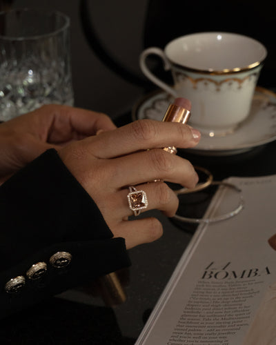 Natural Honey Brown Zircon and Diamond Ring