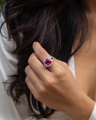 Magenta Rubellite and Diamond Ring