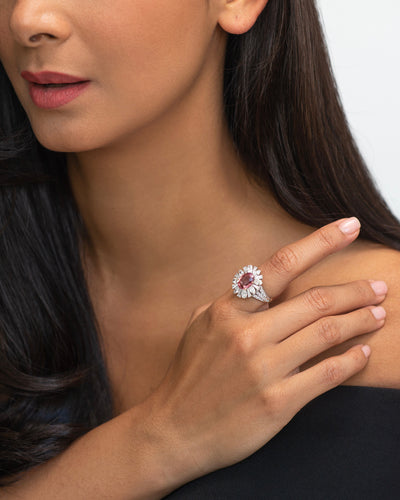 Sunset Padparadscha and Diamond Ring