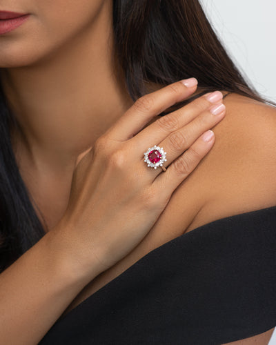 6 Carat Red Mehenge Spinel and Diamond Ring