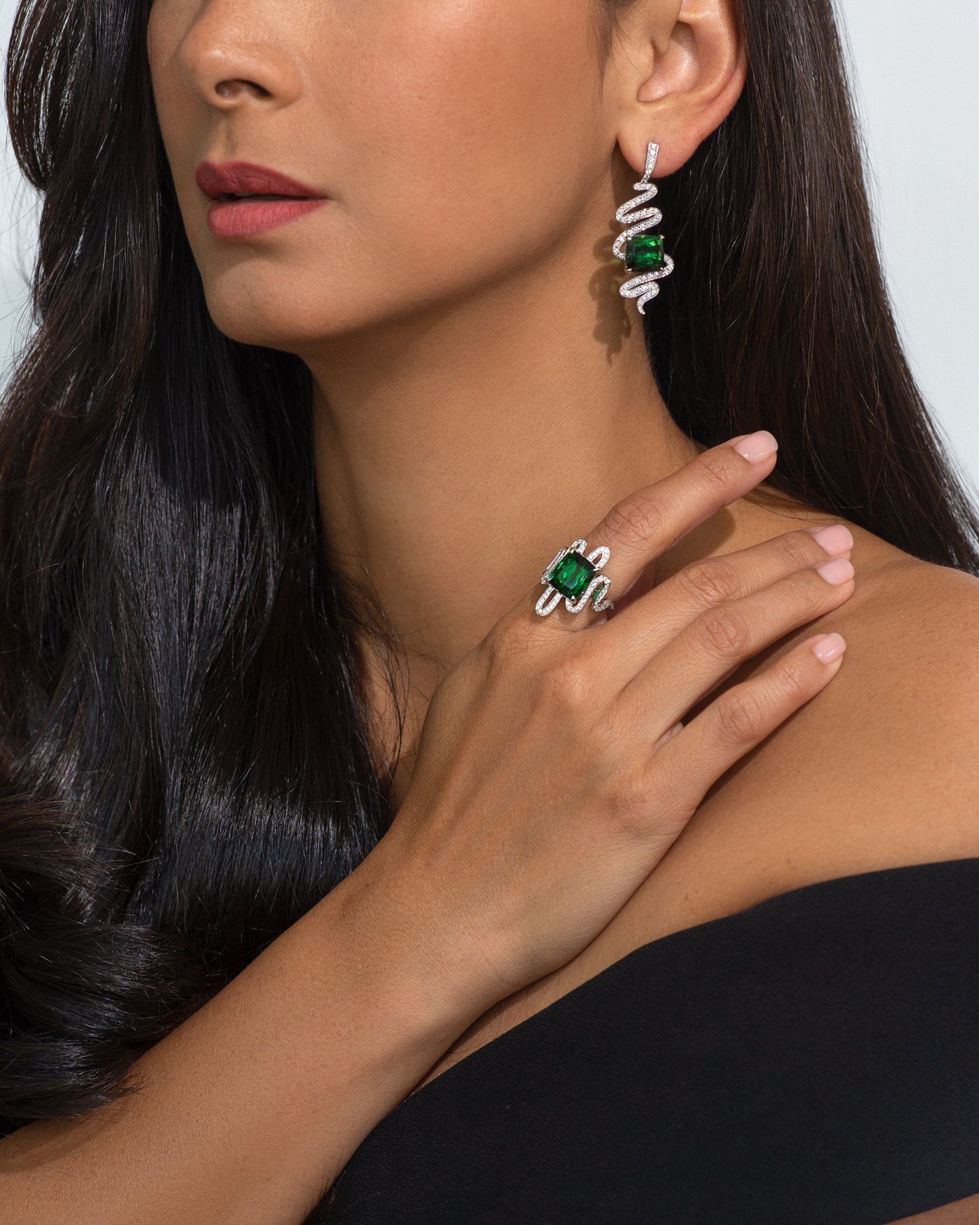 Vivid Green Tourmaline and Diamond Spiral Earrings