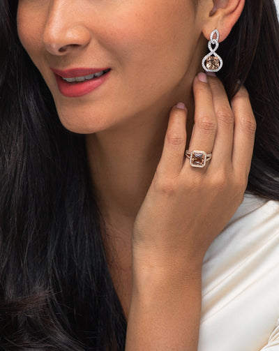 Peach Tourmaline and Diamond Dangle Earrings