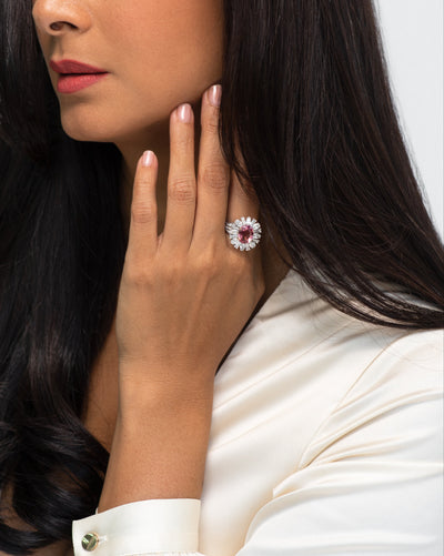 Sunset Padparadscha and Diamond Ring