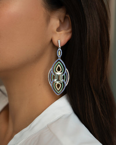 Green Amyethest, Sapphire and Peridot Earrings