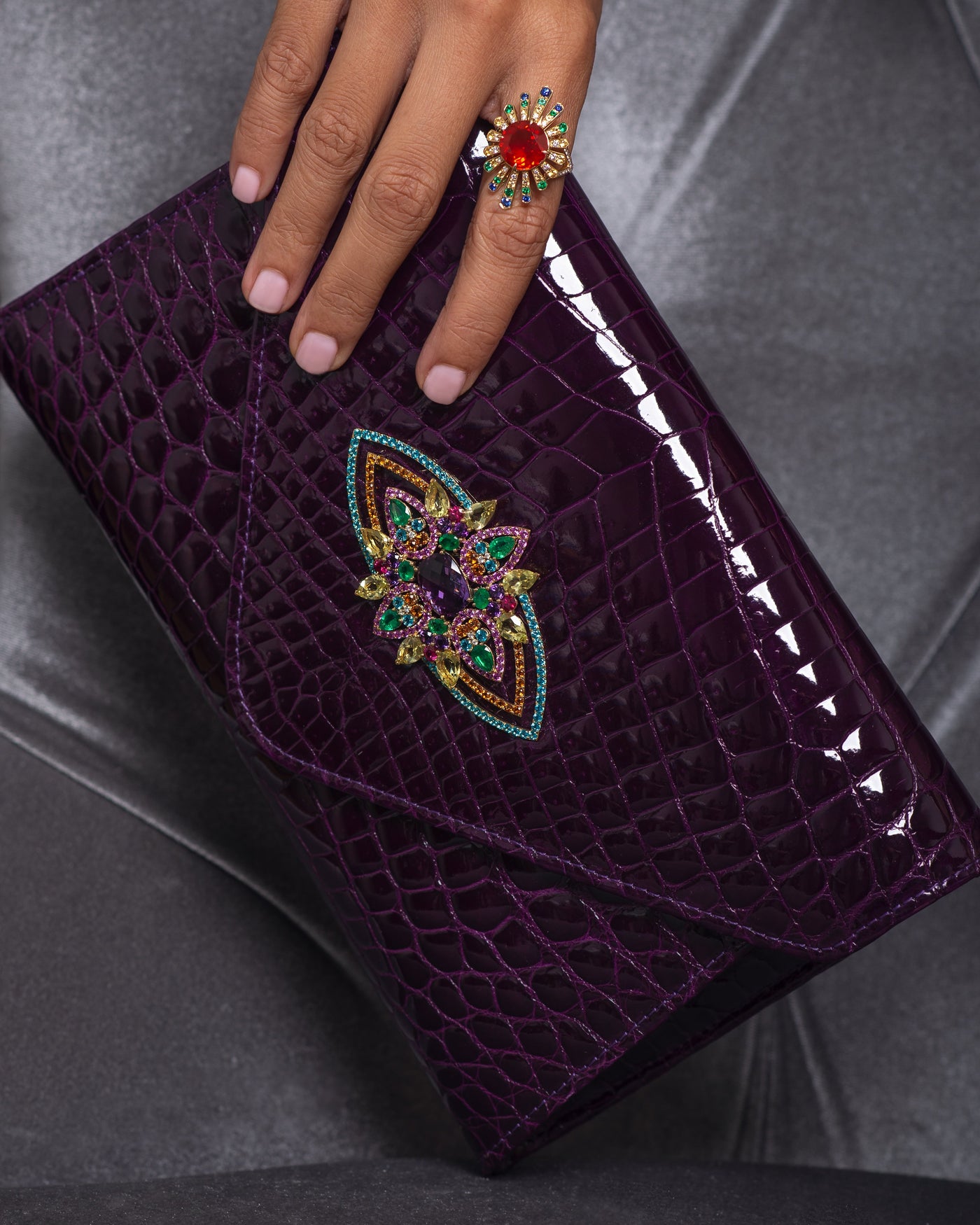 Purple(Wine) Croc Clutch