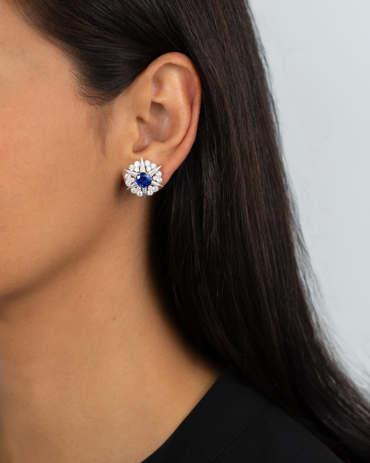 Blue Sapphire and Diamond Cluster