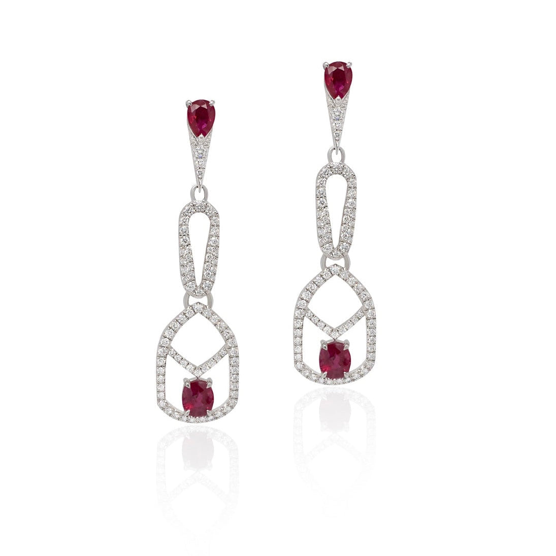 Vivid Red Ruby and Diamond Dangle Earrings